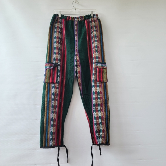 Kilim Peruvian Baggy Cargo Pants Women's Large Boho Folk  Textile Funky Joggers - Picture 6 of 9